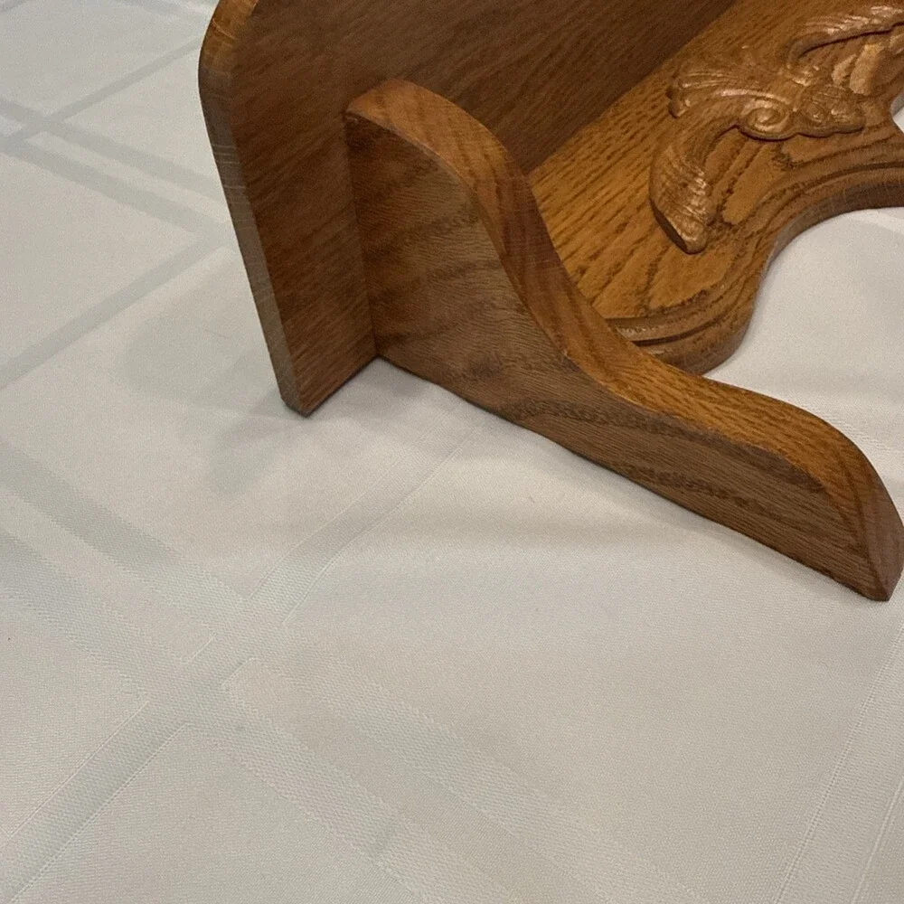 Vintage Solid Oak Hanging Wall Shelf Carved Floral Scroll Appliqué 16” Farmhouse